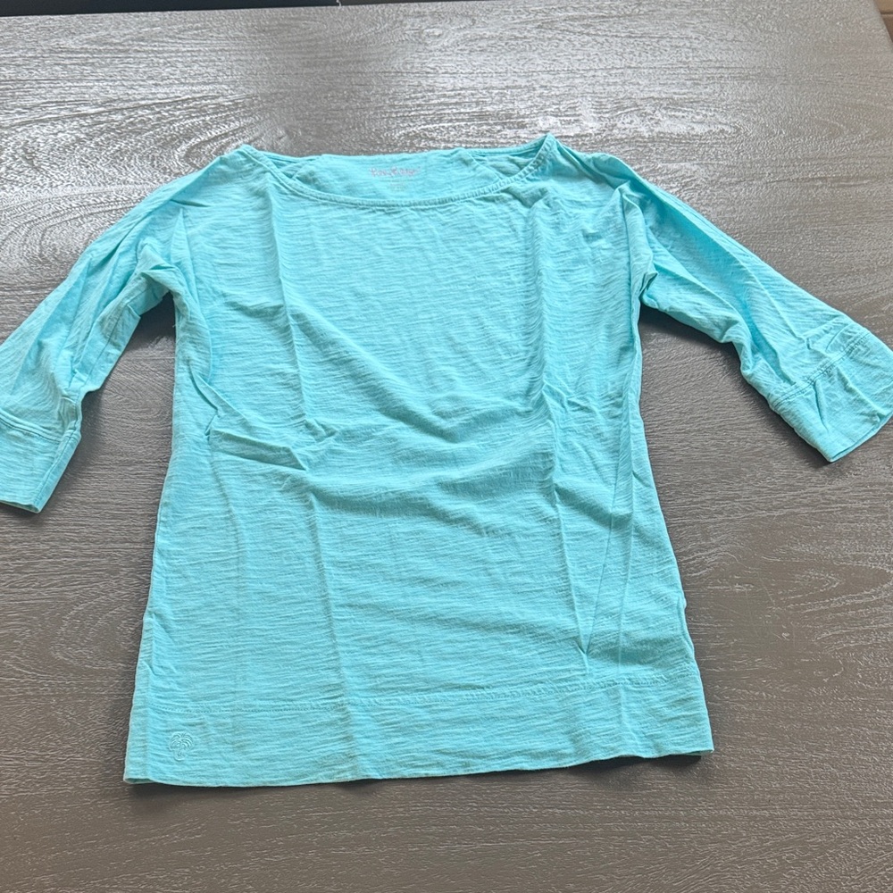 Lilly Pulitzer Aqua Boatneck Slub Cotton Shirt, size S, like new